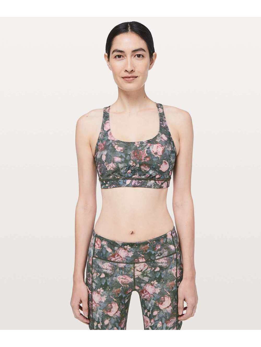 Lululemon Energy Bra Sz 12 Frosted Rose Multi Floral Strappy Yoga Sports Bra